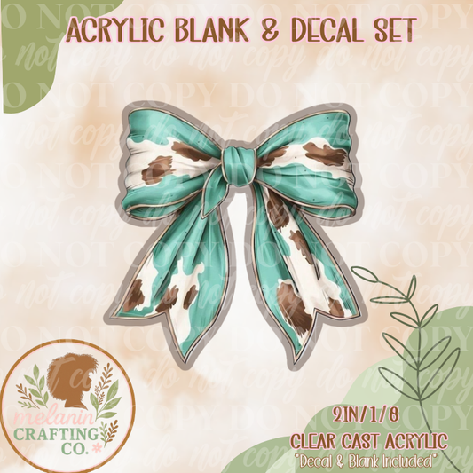 Teal Print Bow Acrylic Blank & Decal Set