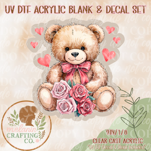 VDay Teddy Bear UV DTF Acrylic Blank & Decal Set