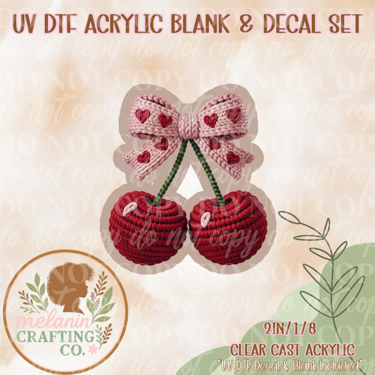 Crochet Cherry Hearts UV Dtf Acrylic Blank & Decal Set