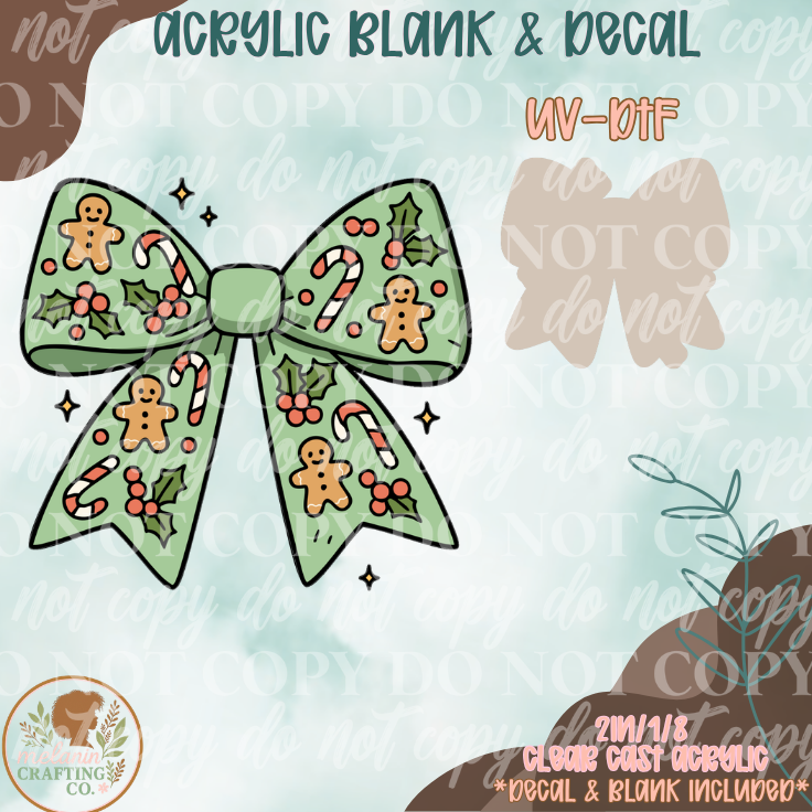 Green Gingerbread Bow UV DTF Acrylic Blank Set