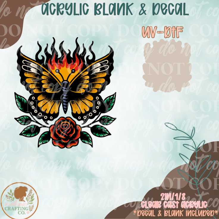 Fire Butterfly UV DTF Acrylic Blank Set