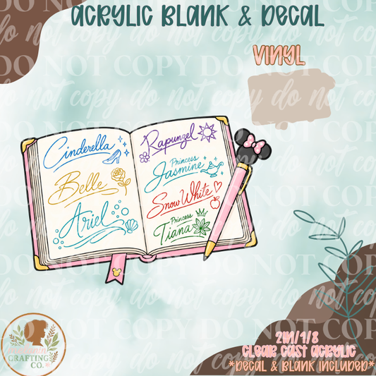 Princess Signatures Acrylic Blank & Decal Set