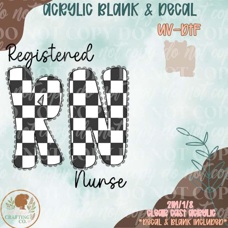 Registered Nurse Checkered UV DTF Acrylic Blank Set