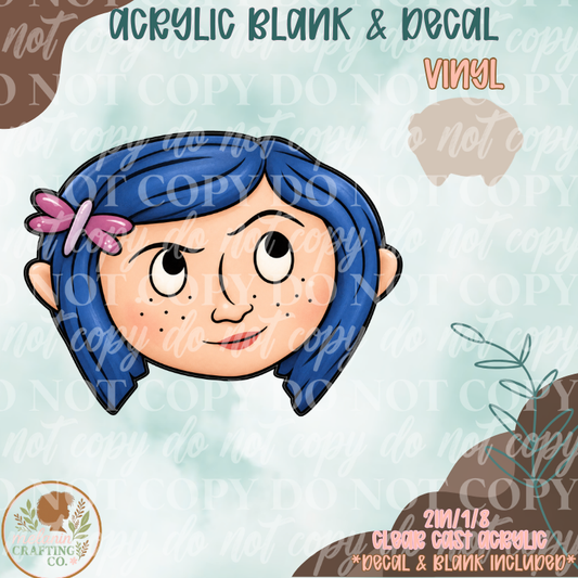 Blue Hair Girl Acrylic Blank & Decal Set
