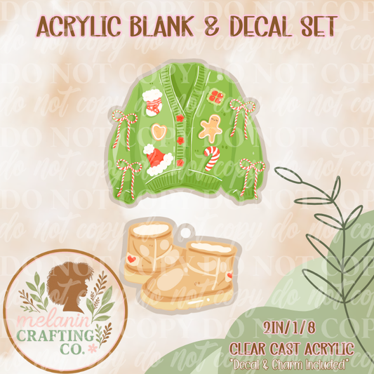 Christmas Sweater & Boots Acrylic Blank & Decal Set (Charm Included)