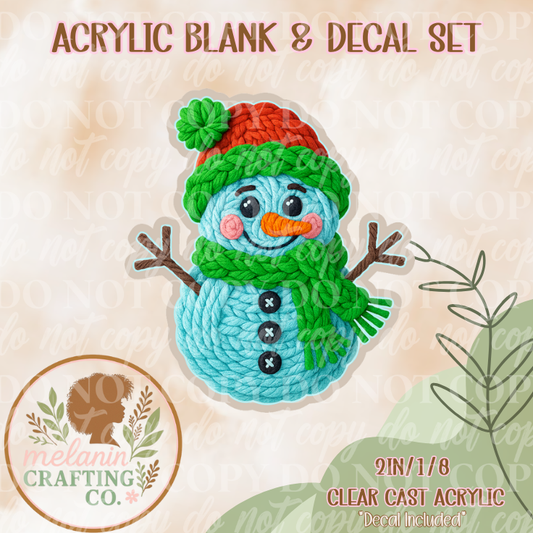 Crochet Snowman Acrylic Blank & Decal Set