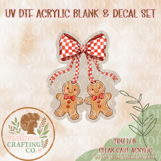 Gingerbread Checkered Bow UV DTF Acrylic Blank & Decal Set