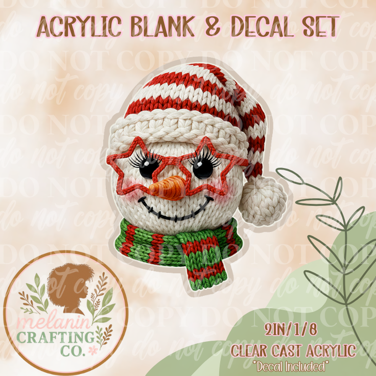 Yarn Snowman Acrylic Blank & Decal Set