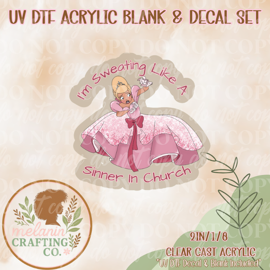 Sweating Like A SinnerUV DTF Acrylic Blank & Decal Set