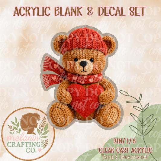 Crochet Teddy Love Acrylic Blank & Decal Set