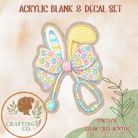 Easter Bunny Ears Stethoscope Acrylic Blank & Decal Set