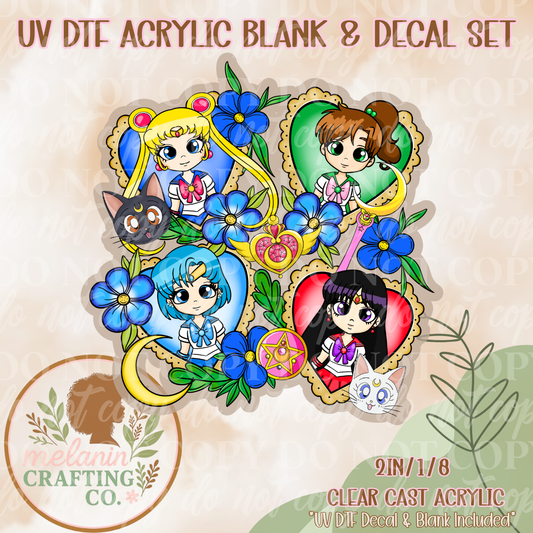 Sailor Moon Hearts  UV Dtf Acrylic Blank & Decal Set