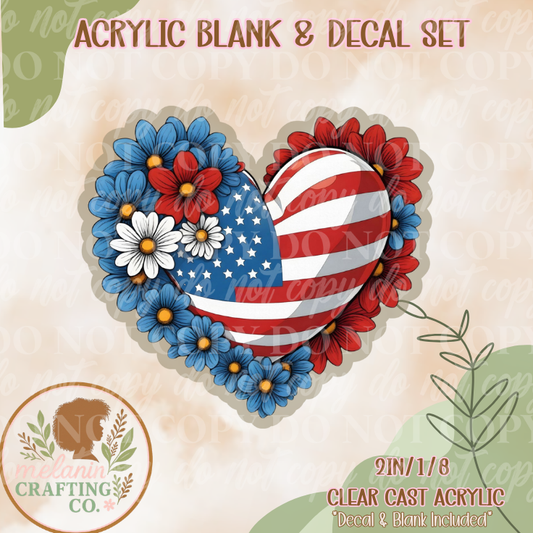 Patriotic Heart Acrylic Blank & Decal Set