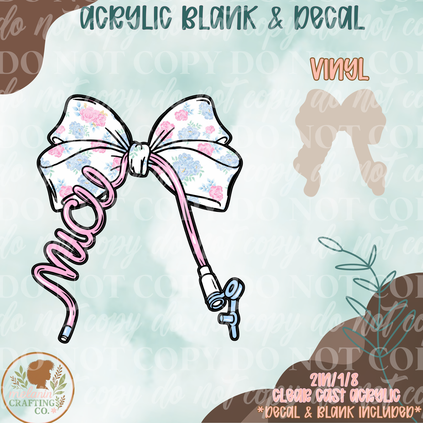 NICU Tube Bow Acrylic Blank & Decal Set