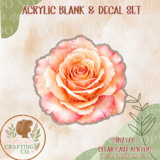 Peach Rose Acrylic Blank & Decal Set
