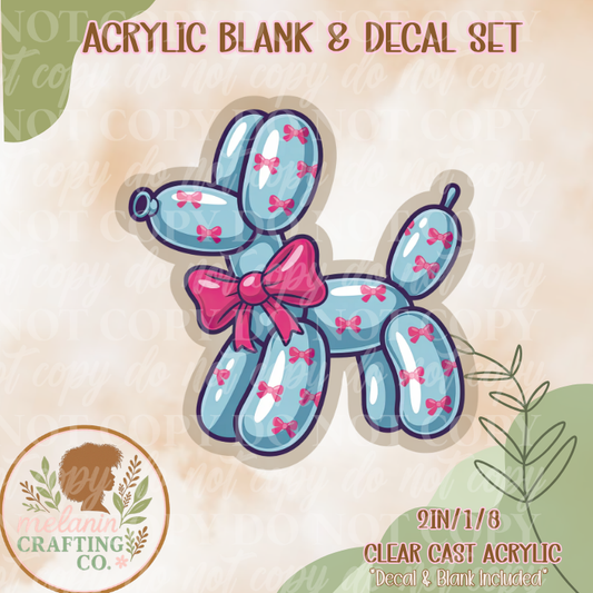 Pink Bow Balloon Dog Acrylic Blank & Decal Set