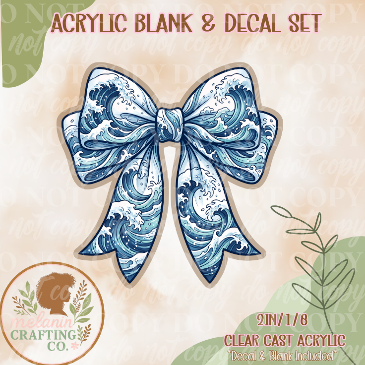 Ocean Waves Bow Acrylic Blank & Decal Set