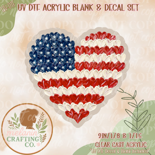 Patriotic Day Heart UV DTF Acrylic Blank Set