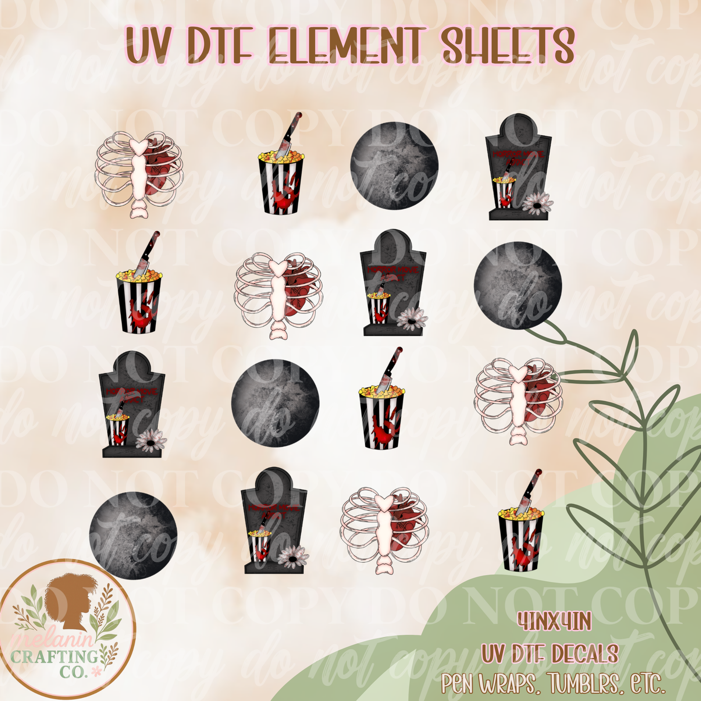 Horror Movie Addict 4x4 UV Dtf Element Sheet