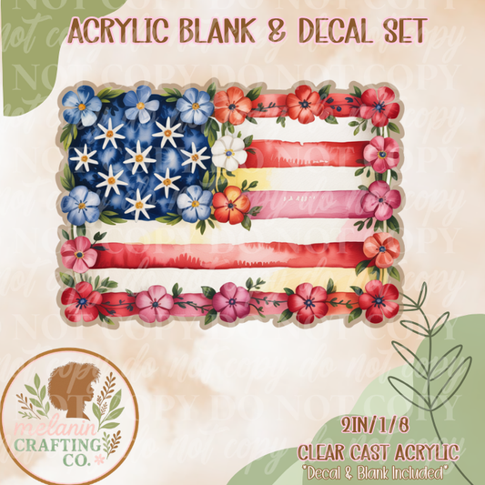 Floral USA Flag Acrylic Blank & Decal Set\