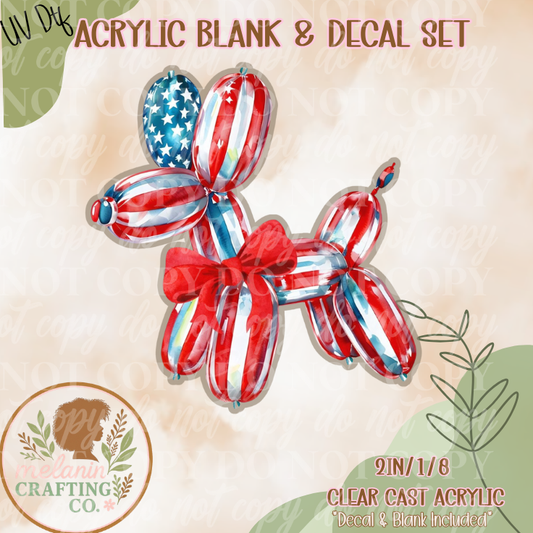 Stars & Stripes Balloon Dog UV Dtf Acrylic Blank Set