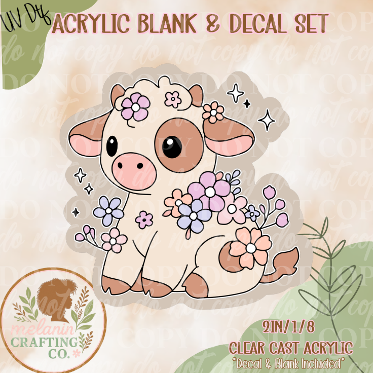 Flower Cow UV Dtf Acrylic Blank Set
