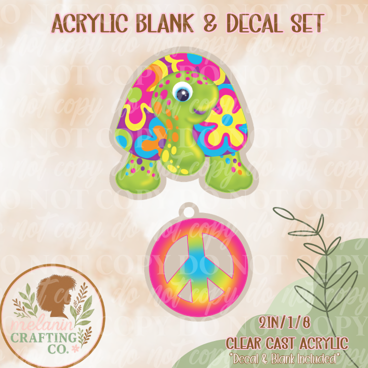 Groovy Turtle Acrylic Blank & Decal Set (Charm Included)