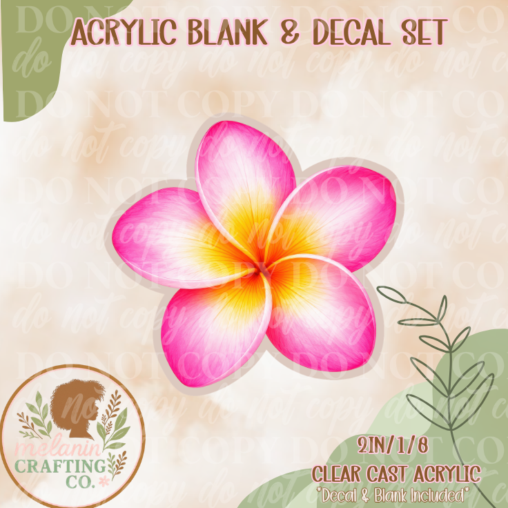 Pink Plumeria Flower Acrylic Blank & Decal Set