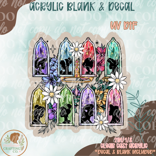 Floral Window Princess UV DTF Acrylic Blank Set