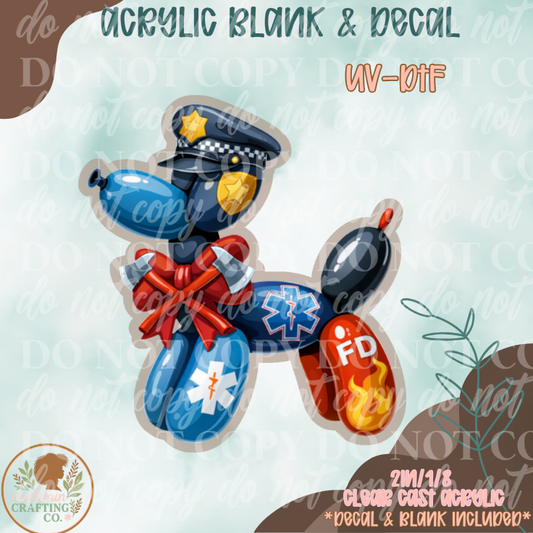 First Responder Balloon Dog UV DTF Acrylic Blank Set