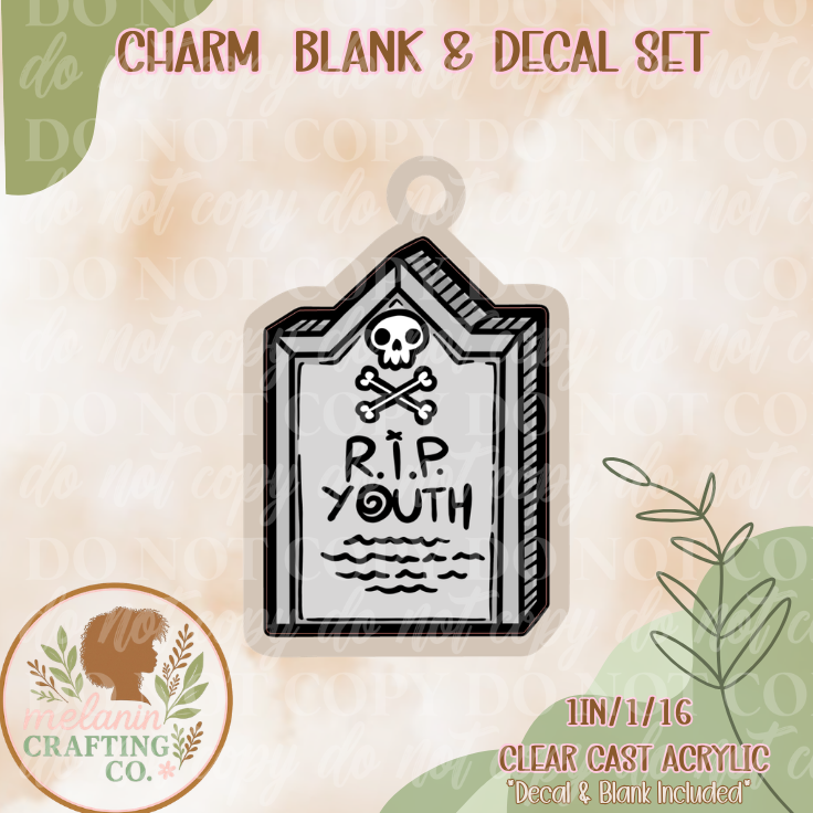 RIP Youth Gravestone Charm & Decal Set