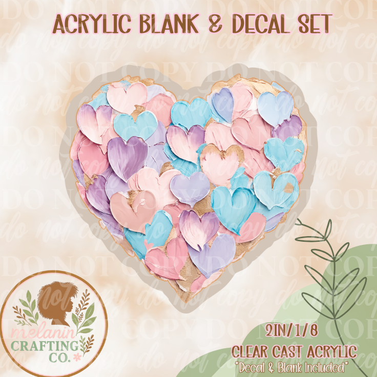 Pastel Heart Brushstroke Acrylic Blank & Decal Set
