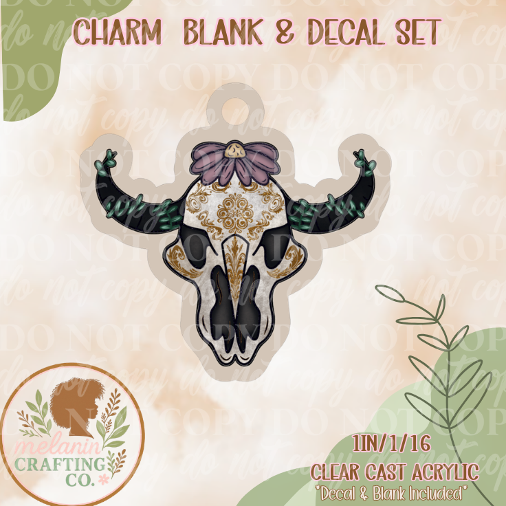 Floral Bull Charm & Decal Set