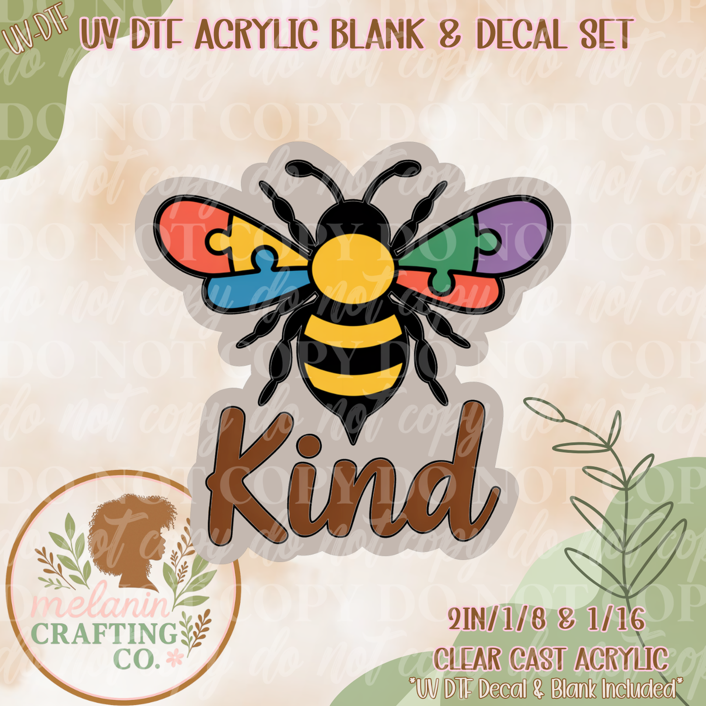 Bee Kind Autism UV DTF Acrylic Blank Set