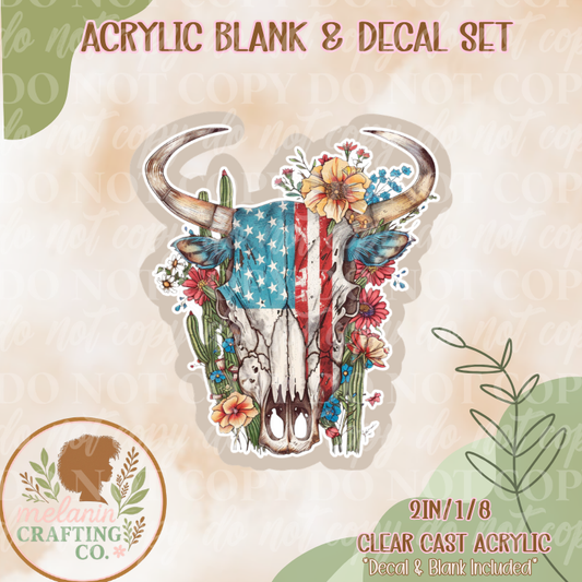 American Cow Skull Acrylic Blank & Decal Set