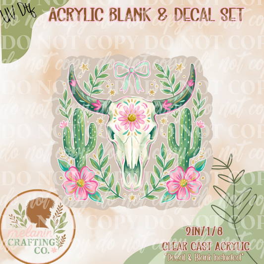 Floral Cow Skull UV Dtf Acrylic Blank Set