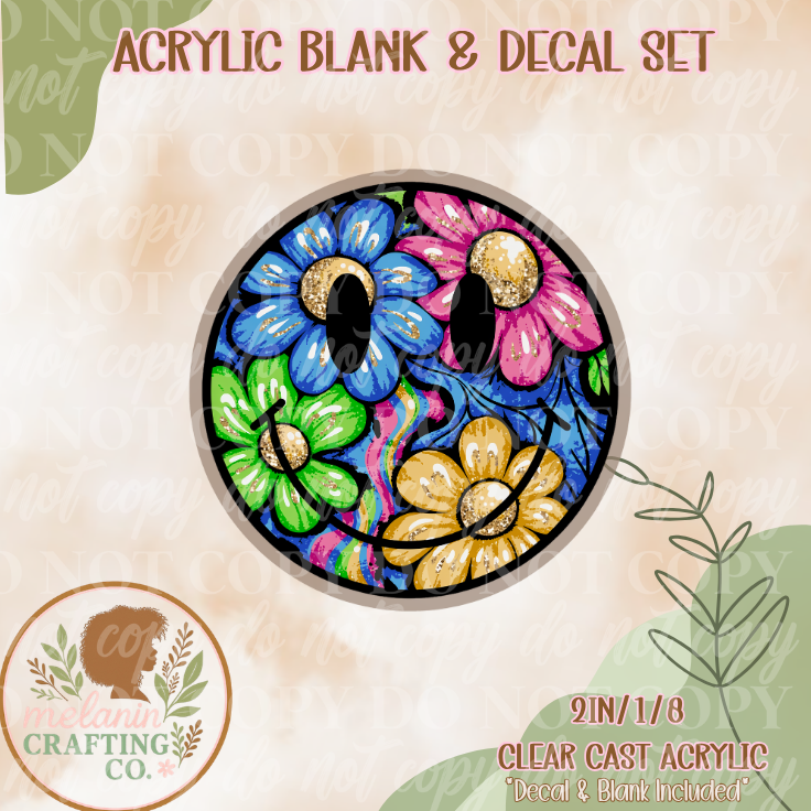 Floral Smiley Acrylic Blank & Decal Set