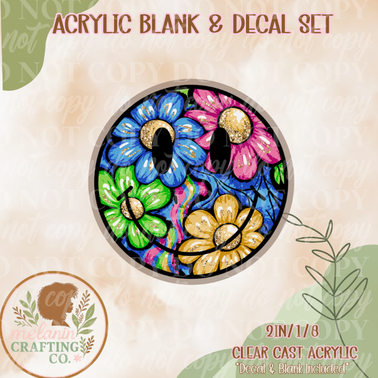 Floral Smiley Acrylic Blank & Decal Set