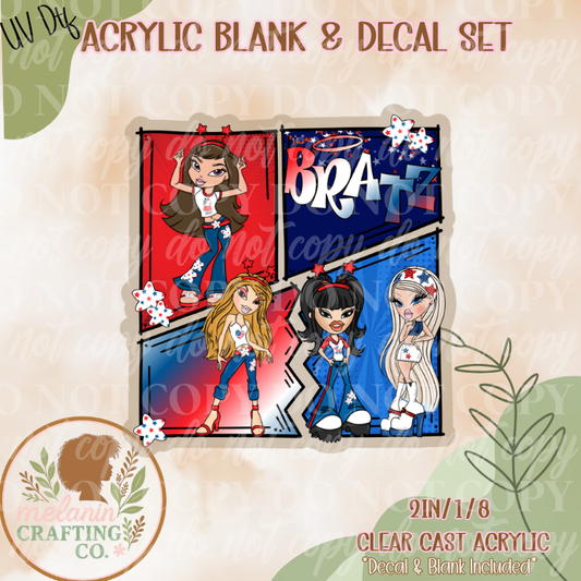 Patriotic Doll UV Dtf Acrylic Blank Set