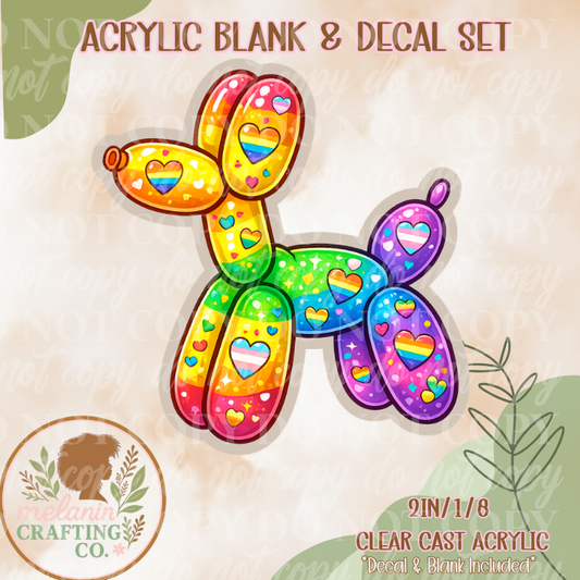 Rainbow Balloon Dog Acrylic Blank & Decal Set