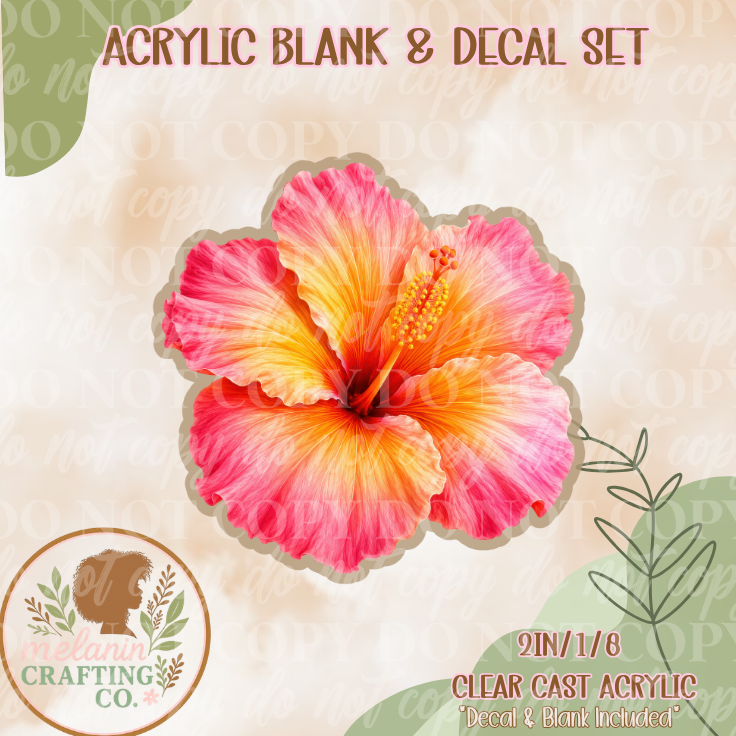 Sunset Coral Hibiscus Flower Acrylic Blank & Decal Set