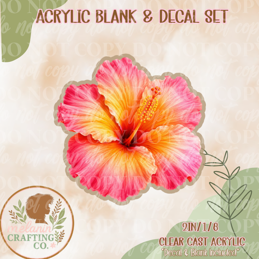 Sunset Coral Hibiscus Flower Acrylic Blank & Decal Set