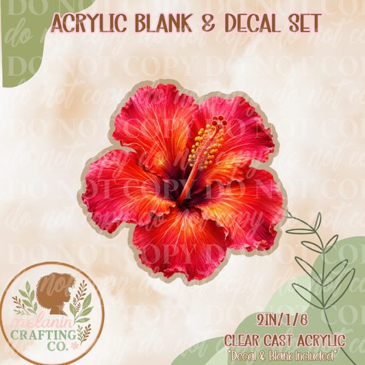 Red Tropical Hibiscus Flower Acrylic Blank & Decal Set