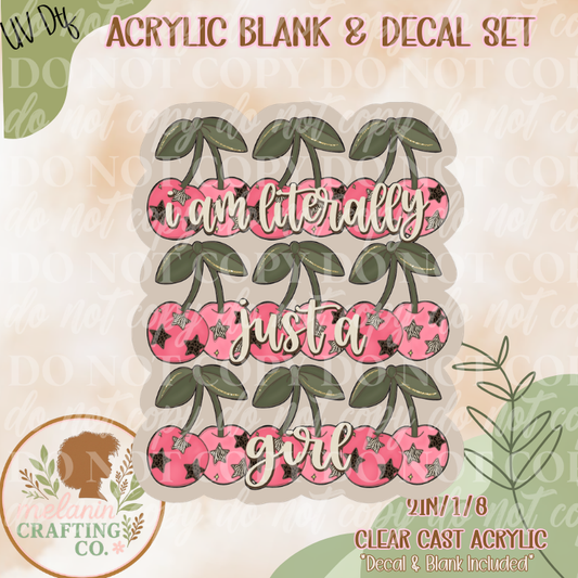 Literally Just A Girl Cherries UV DTF Acrylic Blank Set