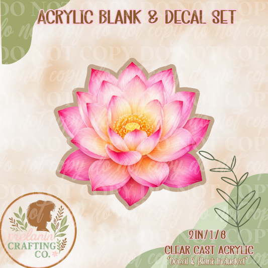 Pink Lotus Flower Acrylic Blank & Decal Set