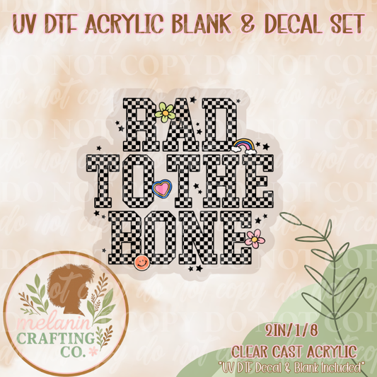 Checkered Rad To the Bone UV Dtf Acrylic Blank & Decal Set